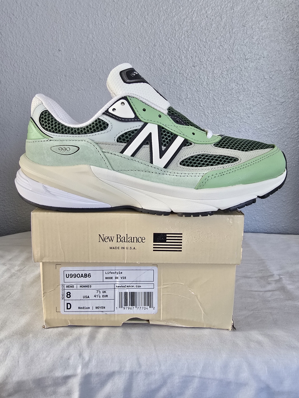 New Balance 990v6 Green Mesh & Suede Sneakers